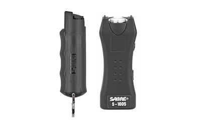 Sabre Stun Gun and Pepper Spray Package — Stun Gun w/ Built-In 120 Lumen Flashlight, Twist Top Pepper Spray, Black